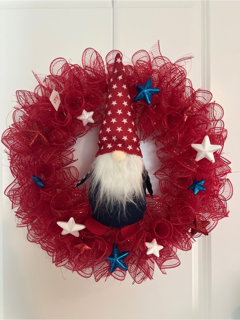 Patriotic Red Gnome Holiday Wreath - Home Holiday Decor Red White Blue